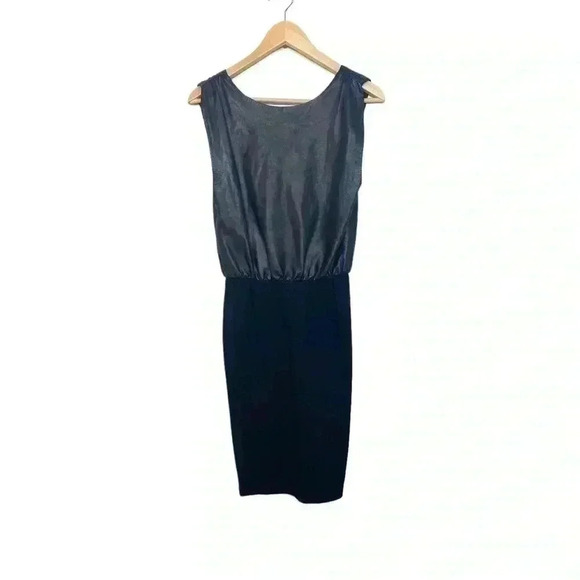 Alice + Oliva black leather sleeveless LBD little black dress 2 timeless - Picture 1 of 5